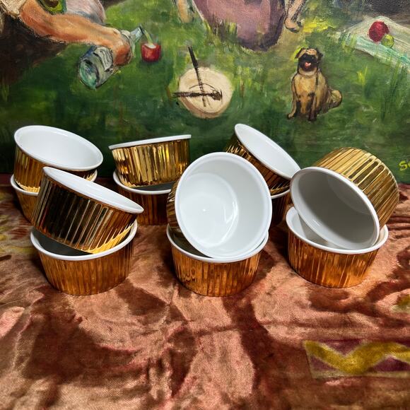 Vintage 70s Royal Worcester Luster Gold Set of 12 Ramekins Rare Size 48 Shape 00 - Picture 1 of 11